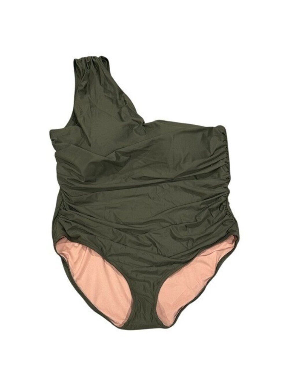 J Crew Plus Size 24 Ruched One Shoulder One Piece Swim Suit Safari Green UPF 50